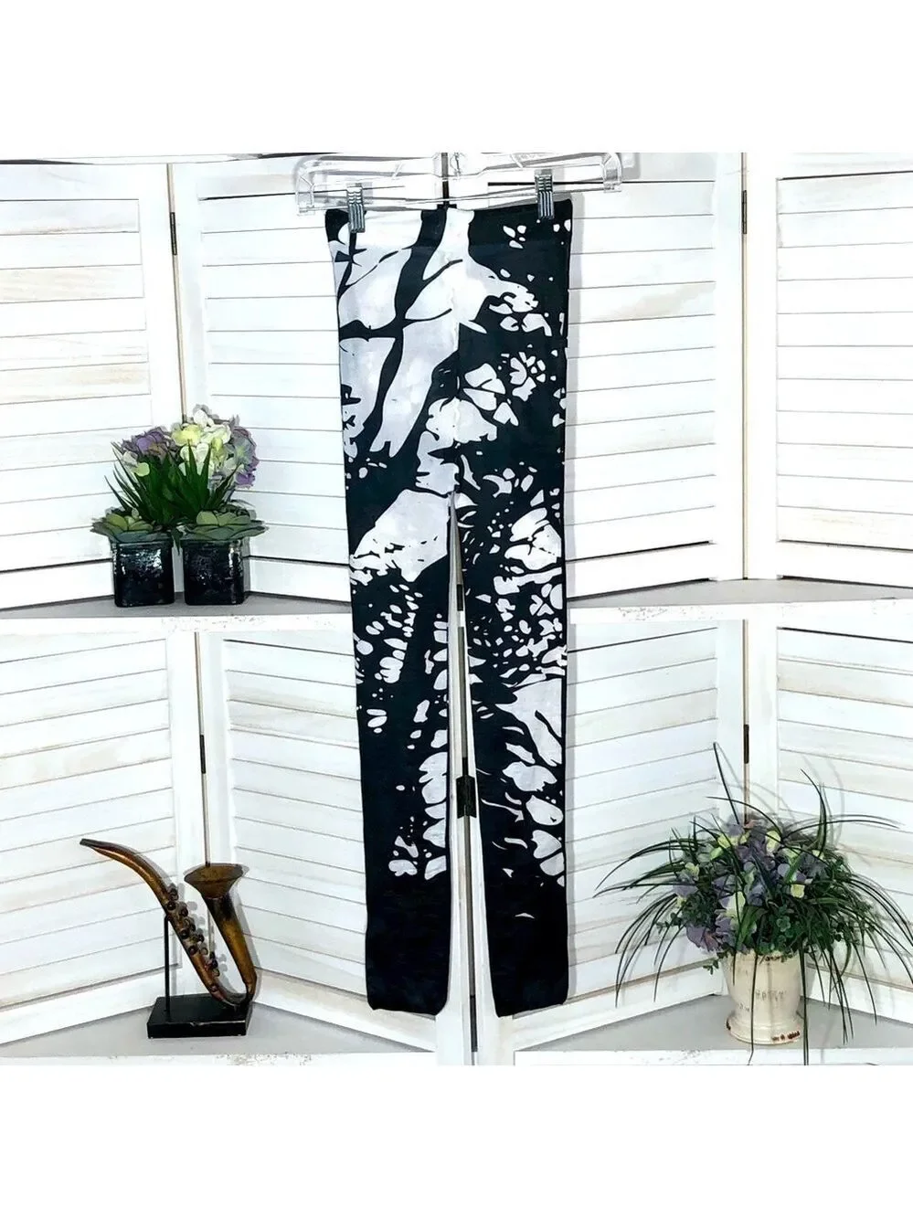 Abstract Black and White Lycra Footless Tights Medium